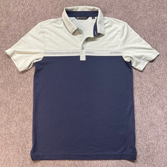TravisMathew Other - TravisMathew Mens Colorblock Polo Shirt Navy Green Geometric Chest Stripe Small
